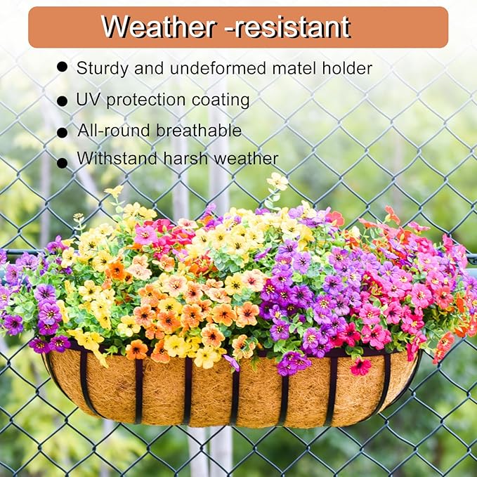 2 Pack 16" Railing Planter Window Box with Coco Fiber Liner Horse Trough Planter The Railing Planter Boxes for Deck Porch Fence Outdoor