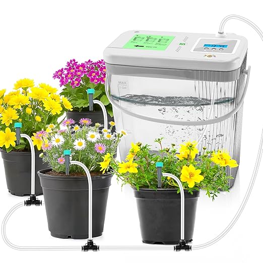 Indoor Drip Irrigation System with 2-Gallon Water Tank, Touch Night Light & Programmable Timer-Self-Watering Kit for 10 Potted Plants