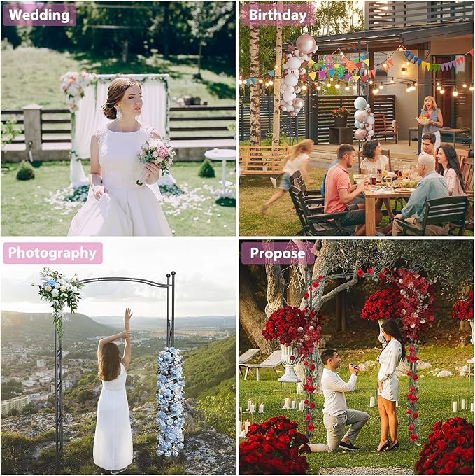 Garden Arch Trellis 7FT Wedding Arch Backdrop Stand, Metal Garden Arbor Trellis for Plant Climbing Outdoor, Plant Arch with Anchored Pile, Flower Stand Balloon Decor, Archway Pergola