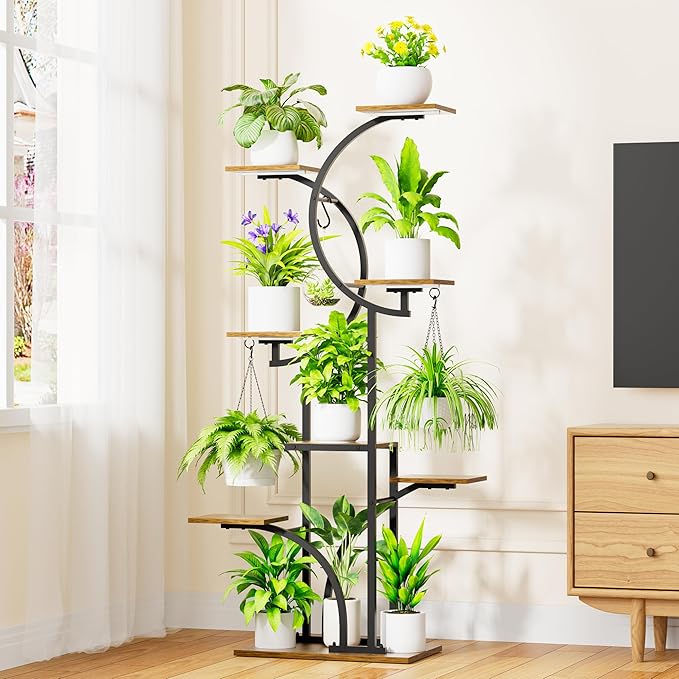 Plant Stand Indoor with Grow Lights, 63'' Tall Plant Shelf Indoor, 7 Tiered Corner Shelves for Indoor Plants Multiple, Large Plant Holder Flower Stands Rack, Double C-Shaped for Home Décor, Patio