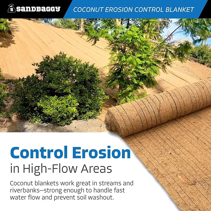 Sandbaggy Coconut Erosion Control Blanket – 3.75 ft x 120 ft Coir Mat for Soil Retention, Slope Stabilization, Plant Growth & Ground Cover – Ideal for Hillsides & DOT Projects - 1 Roll (450 sq ft)