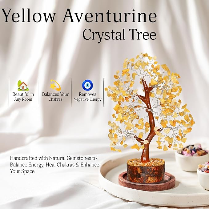 YATSKIA Yellow Aventurine Crystal Tree of Life - Gemstone Tree Home Decor - Feng Shui Crystals - Positive Energy Gifts - Reiki Gifts