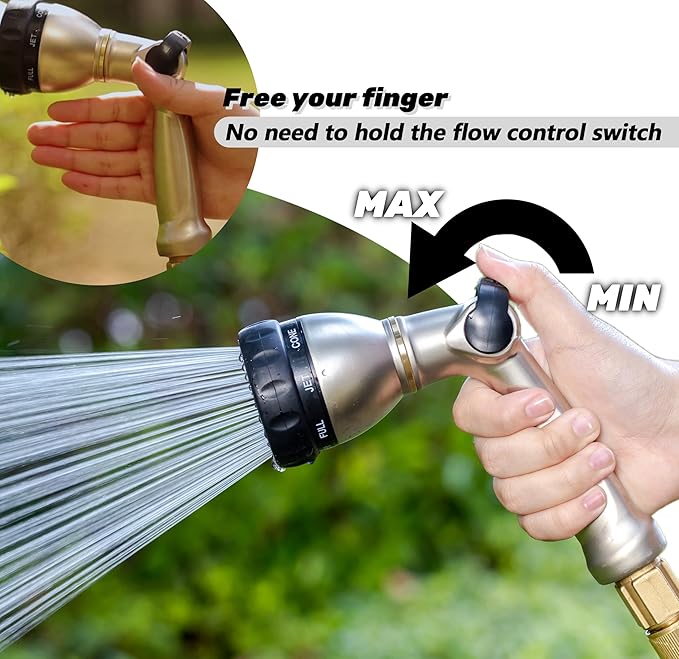 V.C Formark Heavy Duty Metal Garden Hose Nozzle,Thumb Control with 8 Patterns (Jet, Mist, Shower, Soaker),High Pressure & Anti-Leak for Lawn, Plant Watering, Car Washing, Pet Bathing,Window Cleaning