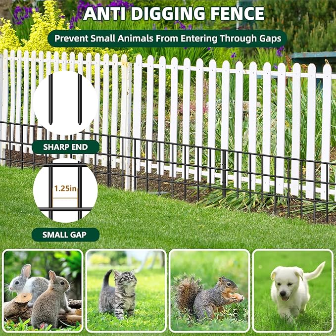 10 Panels Animal Barrier Fence, 14ft(L) x 13in(H) No Dig Garden Fence for Dog Rabbit, Rustproof Anti Digging Barrier, Garden Edging Border Ground Defense for Outdoor, Yard, Patio