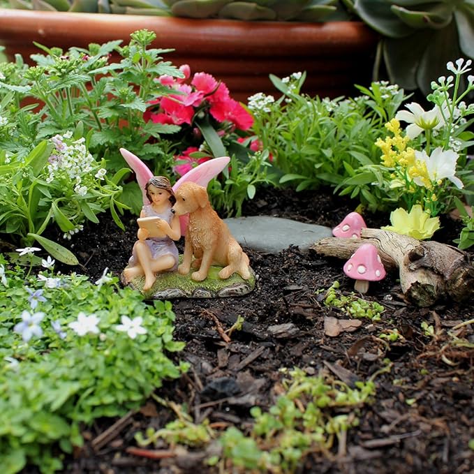 PRETMANNS Fairy Garden Fairies – Cute Accessories for Indoor or Outdoor Miniature Garden – Figurine Sofia with Puppy – 1 Item