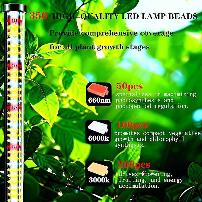 60W LED Grow Light for Indoor Plants Full Spectrum, 72 Inch Plant Lights for Seed Starting with Timer and 10 Level Dimmable Standing Plant Growing Lamp for Greenhouse with Hanging Accessories