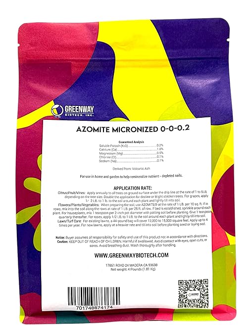 Greenway Biotech, Inc. Azomite Rock Dust Volcanic Ash Organic Fertilizer with Micronutrient & Trace Minerals- Natural Mineral Soluble Plant Fertilizers for Enhances & Increases Crop Yield (4 Pounds)