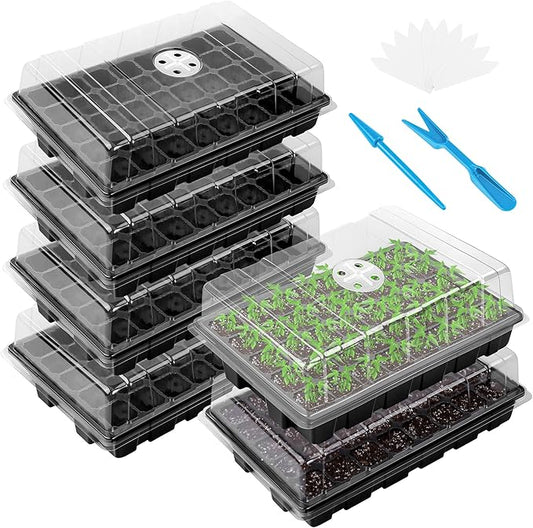 Elcoho 6 Pack Seed Starter Tray Kit 40 Cells Seedling Trays with Humidity Dome and Base Mini Propagator Plant Nursery Pots Total 240 Cells for Greenhouse Plants Growing, Black