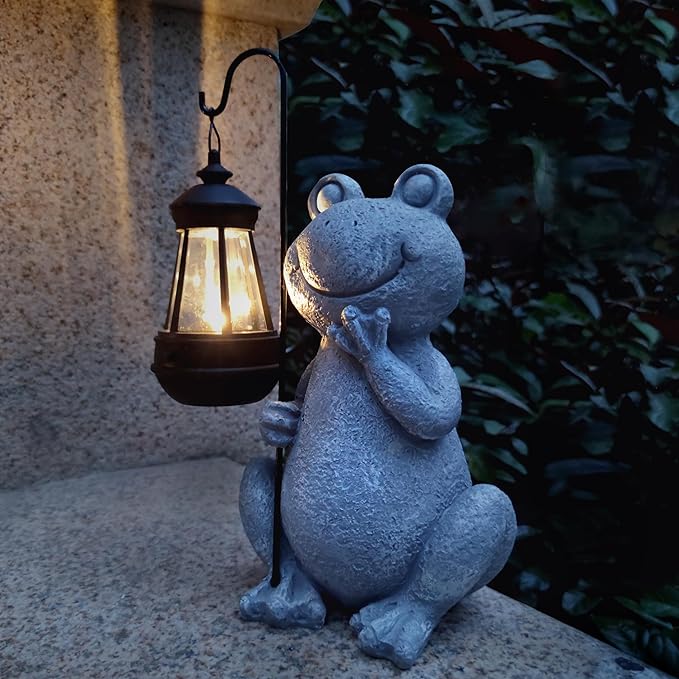 Frog Solar Garden Statues,Resin Frog Figurine Decorations with Solar Lights Lantern, Outdoor Garden Decor Art for Lawn,Yard, Unique Housewarming Gift for Women Mom Grandma