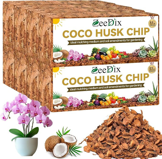 Zeedix 8 Pack Coco Husk Chips for Plants, 100% Organic Coconut Chips Mulch with Low EC & PH Balance, All Purpose for Indoor Plant Flowers Herbs Vegetables, Reptiles Terrarium Tanks Substrate(8.8LB)