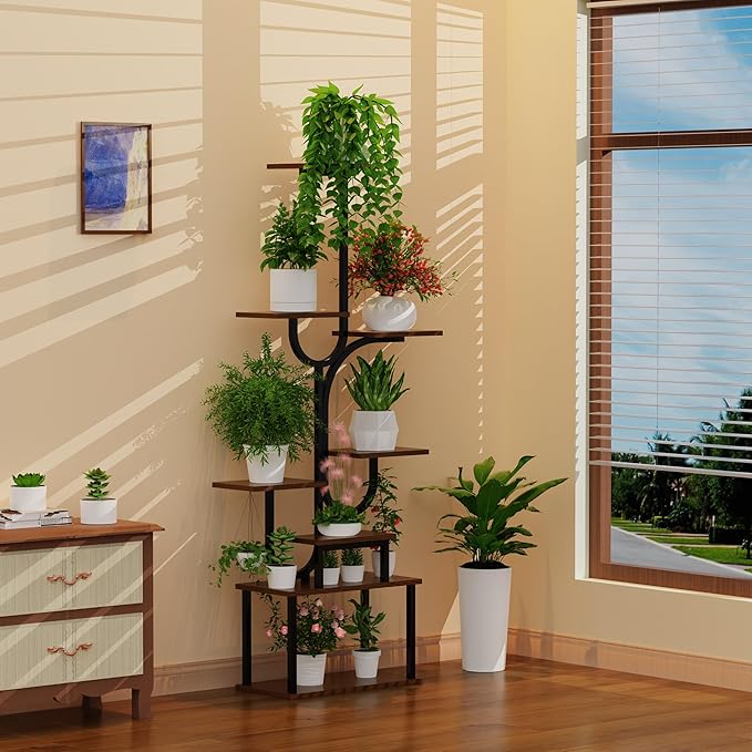 Plant Stand Indoor, 8-Tiered Corner Plant Rack Indoor with grow light, 61.42" metal Plant display shelves, Tree-Shaped Flower Ladder for Home, Patio, Living room