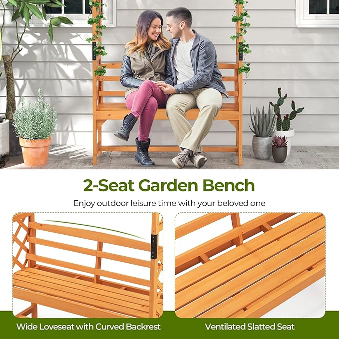 Giantex Garden Arch Trellis with Bench - 63''W x 79''H Wooden Arbor with 2-Person Outdoor Bench, Garden Arbors Archway Pergola for Climbing Plants Rose Wedding Backyard Party Lawn Decor