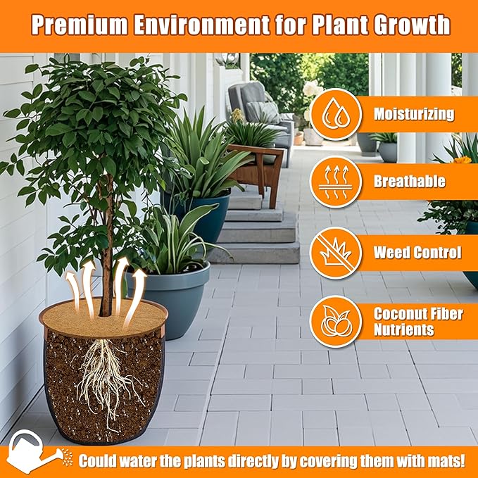 24 Inch Coconut Fiber Mulch Ring, 6 Pcs Tree Protector Mats, Coco Coir Mulch Mat Tree Guards, Plants Disc Soil Cover for Landscaping and Indoor Outdoor Gardening Pot