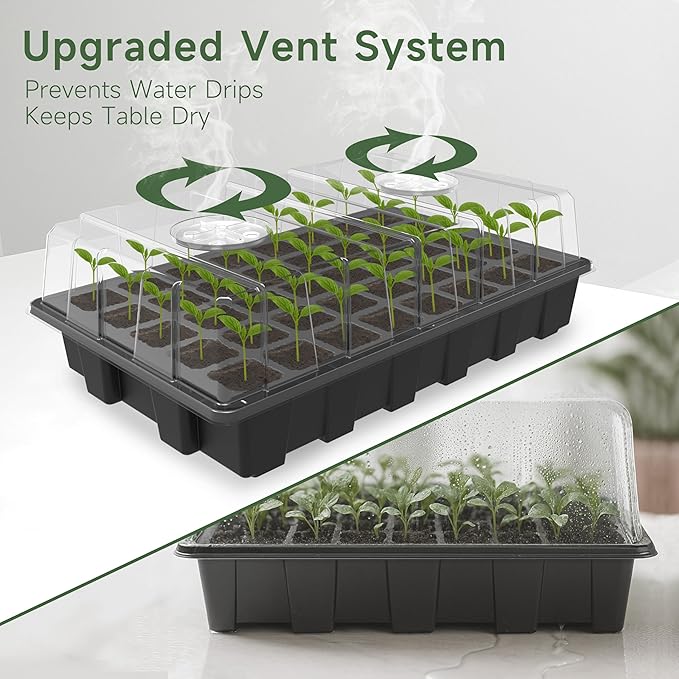 Gardzen 10-Set Garden Propagator Set, Seed Tray Kits with 400-Cell, Seed Starter Tray with Dome and Base 15" x 9" (40-Cell Per Tray)