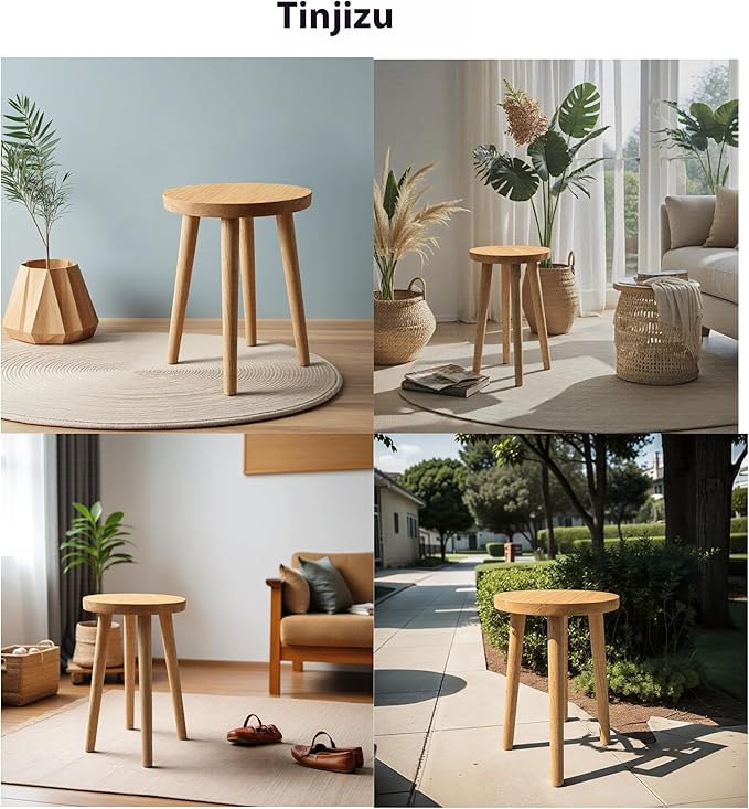 Wooden Stools Table Chair Dressing Stool Kitchen Bar Stool Side Table Round Suitable for Bedroom Living Room Dining humidifier Stand Plant Stand (Natural Wood Color)