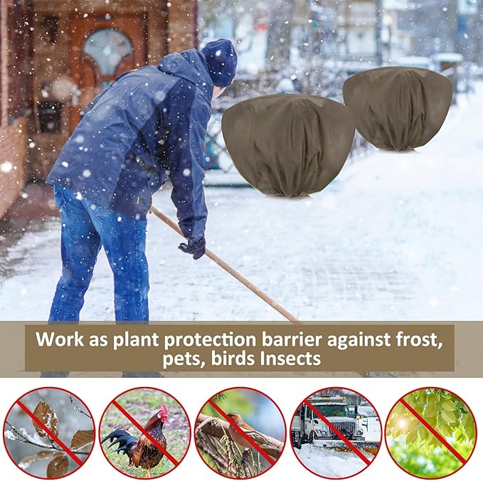 18 Pcs Winter Plant Covers Freeze Protection 39.4x23.6 Inch Horizontal Shrub Tree Plant Protection Bags Frost Blanket with Drawstring for Fall Winter Outdoor Garden Planting (Brown)