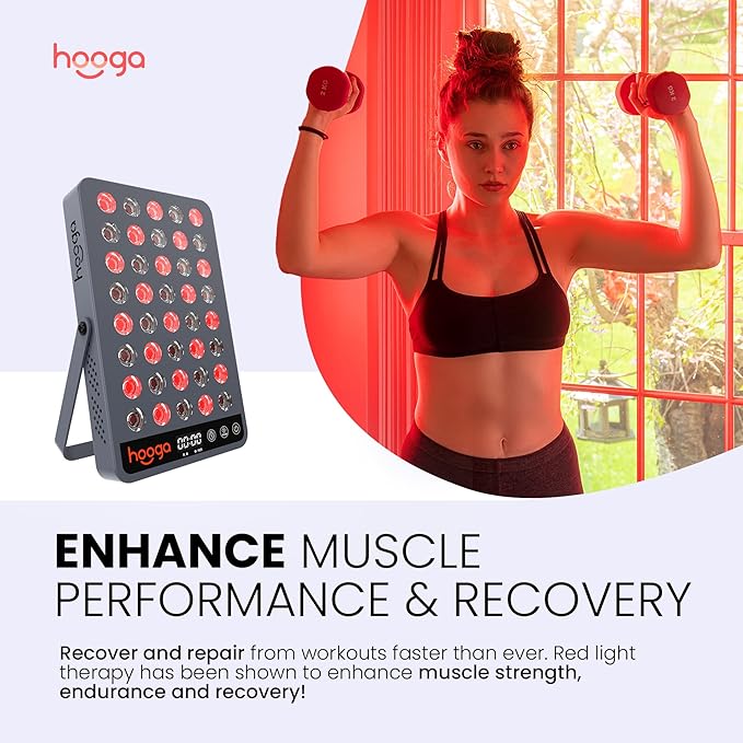 Hooga Red and Near Infrared LED Panel, 660nm & 850nm Light, Built-in Stand and Timer, 40 LED Model – HG200
