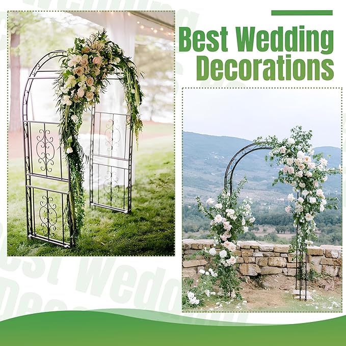 7FT Black Garden Arbor Trellis, Outdoor Metal Garden Arch for Climbing Plants Flowers Vines, Metal Lightweight Wedding Decoration Frame Archway for Lawn Bridal Party Ceremony Holiday Event