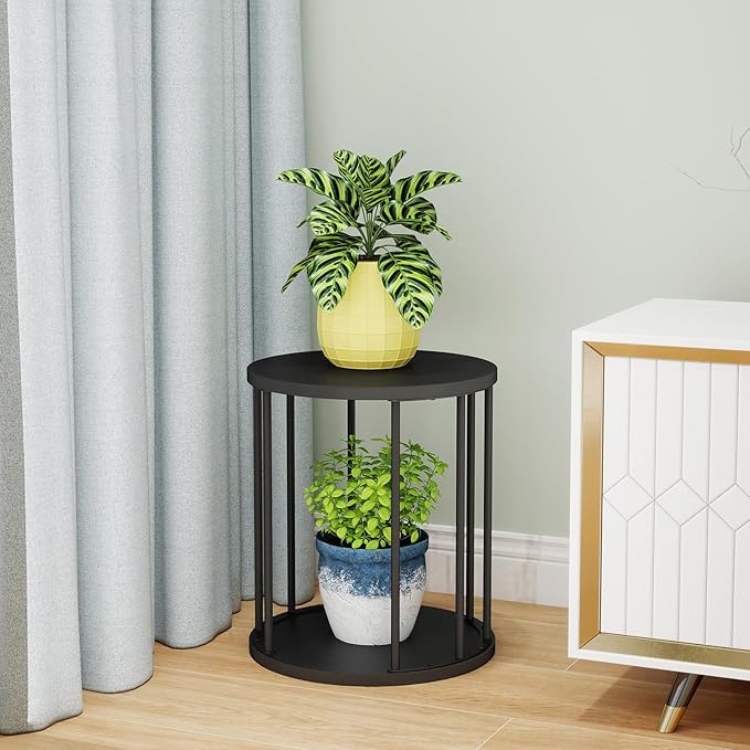 Plant Stand Indoor,small plant stool,Flower Pot Corner stand holder,Mid Century Heavy Duty Metal Tall Home Decor,Modern Round End Table,Small Rustic Display Stand for Living Room,Bedroom(Black,3 Packs)