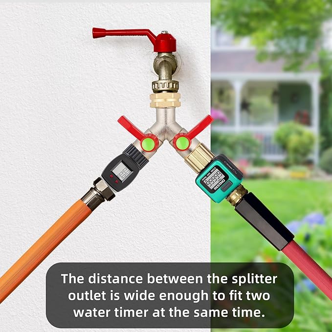 Hose Splitter 2 Way, High Flow Garden Hose Splitter, 3/4” Ght Inlet Brass Heavy Duty Hose Converter, Full Flow water 2 Way Faucet hose splitter, Long Handle Hose Valve Large Outlet.