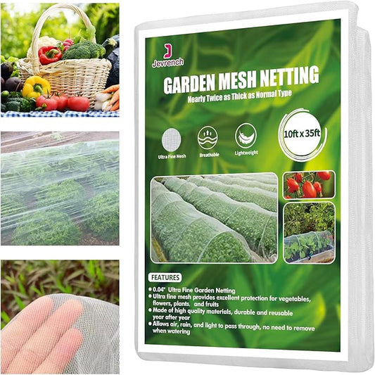 Garden Netting, Jevrench Durable Ultra Fine Garden Netting, Garden Plant Cover Row Cover Makes Plants, Vegetables, Fruits, and Flowers Grow Better (10ft x 35ft)