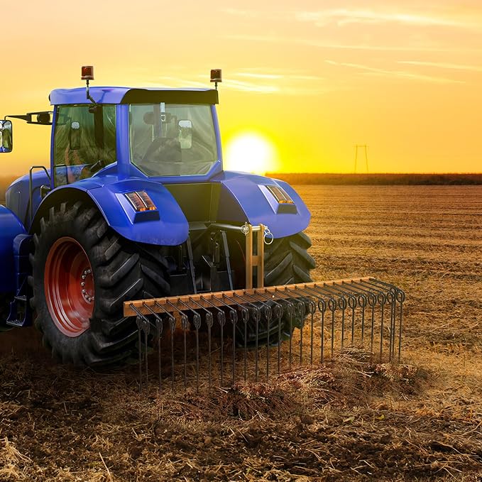 YITAMOTOR 60" Tow Behind Landscape Rake, 3 Point Quick Hitch Lawn Dethatcher Rakes with 26 Steel Tines for Category 1 Tractors, Heavy Duty Powder Coated Finish Tools for Leaves, Pine Needles, Straw