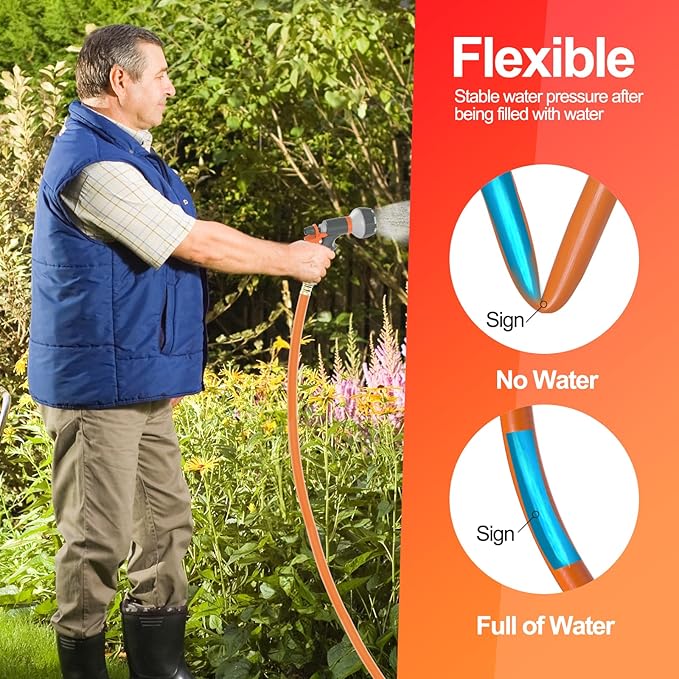 SPECILITE Garden Water Hose 75 ft x 3/4 in Heavy Duty, Flexible and Lightweight, Burst 600 psi, Kink-less Hybrid Rubber Pipe for Backyard, 3/4'' Brass Fittings, Orange