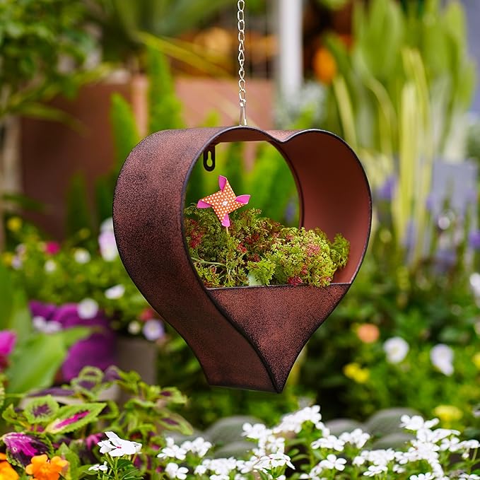 Metal Plant Hangers Indoor and Outdoor: Christmas Birthday Gifts for Women Mom Wife Garden Lovers - Heart Shape Hanging Planters Perfect for Window Wall Living Room Office Decor(Rustic)