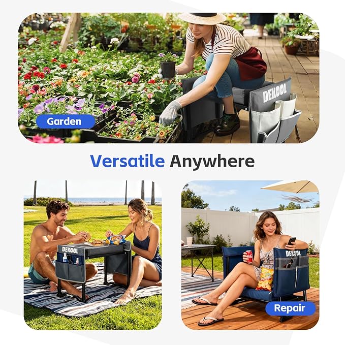 Garden Kneeler and Seat with Upgraded Wide & 3" Thick Kneeling Pad, Heavy Duty Garden Stool with 2 Large Tool Bags, Portable Bench for Weeding, Gardening Gifts for Women, Men, Seniors, Grey