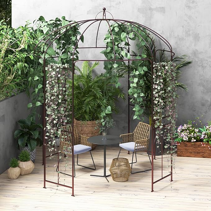 Giantex Birdcage Shape Garden Arbor, 8.4ft High x 7ft Wide, Metal Gazebo Arch Pergola Pavilion for Climbing Plants Party Wedding Ceremony Decor Outdoor, 16 Ground Stakes, Easy Assembly (Bronze)