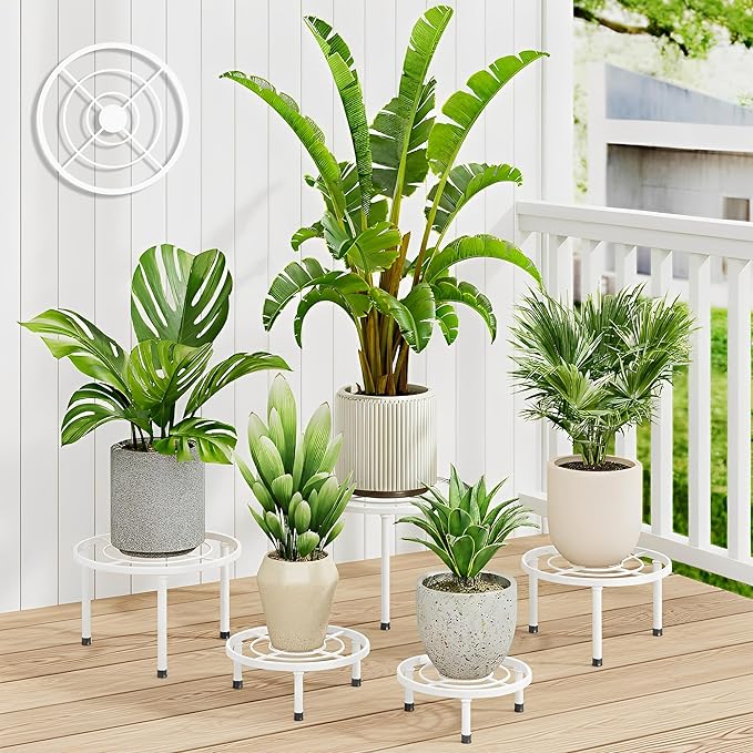 5 Pack Metal Plant Stands, Anti-Rust Plant Pot Shelf, Heavy Duty Black Iron Plant Stand, Rustproof Iron Round Planter Potted Holder for Home,Patio,Balcony Decor(WhiteCircle)