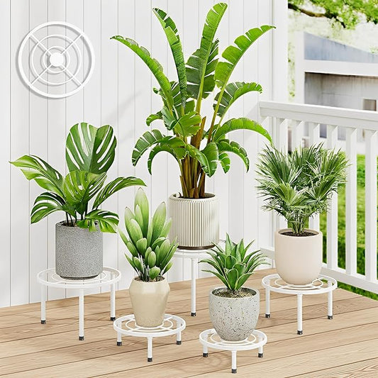 5 Pack Metal Plant Stands, Anti-Rust Plant Pot Shelf, Heavy Duty Black Iron Plant Stand, Rustproof Iron Round Planter Potted Holder for Home,Patio,Balcony Decor(WhiteCircle)