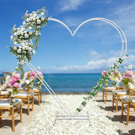 Wedding Arch Stand for Ceremony White Heart-Shaped Modern Metal Balloon Arch Stand Kit Garden Floral Arch Frame Background for Anniversary Birthday Party Bridal Shower Lawn Decor