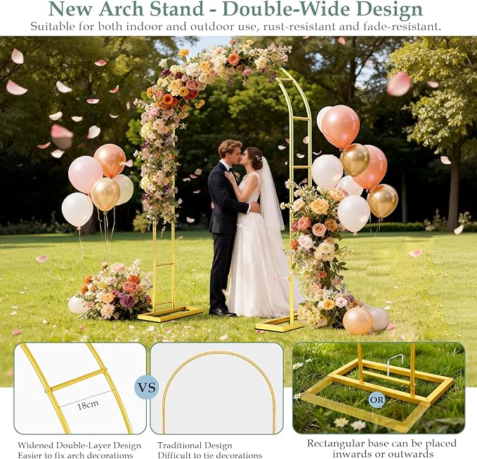 [Patent Applying] WellSign Balloon Arch Stand 7.2FTx4.3FT, Garden Arch Trellis for Climbing Plants Outdoor, Metal Pergola Arbors for Flower Arch Archway, Gold Wedding Arch for Party Decoration