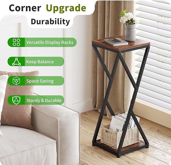 2-Tier Tall Plant Stand Indoor, Corner Plant Stands for Indoor Plants Multiple, Small End Table for Living Room, Corner Side Table for Home Decor
