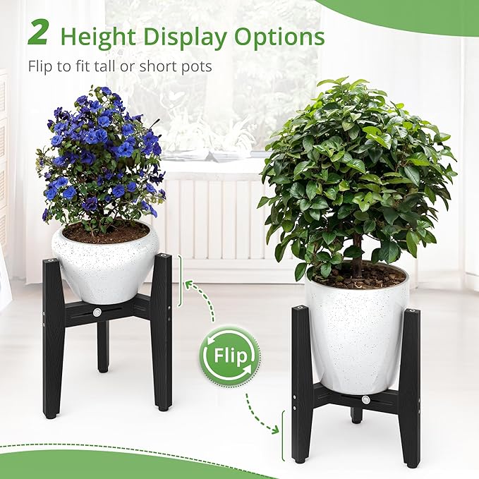 LUE BONA HDPS Plant Stand Indoor Outdoor, Adjustable Mid Century Modern Stand for Plants 8-12 Inch Pots, Black