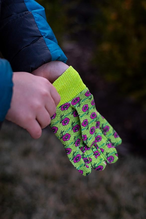 G & F Products JustForKids Garden Gloves, Soft Cotton Kids Work Gloves with Knit Wrist, Assorted Colors Red/Green/Blue