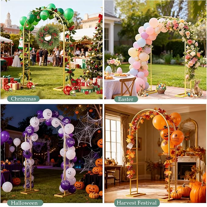 [Patent Applying] WellSign Balloon Arch Stand 7.2FTx4.3FT, Garden Arch Trellis for Climbing Plants Outdoor, Metal Pergola Arbors for Flower Arch Archway, Gold Wedding Arch for Party Decoration