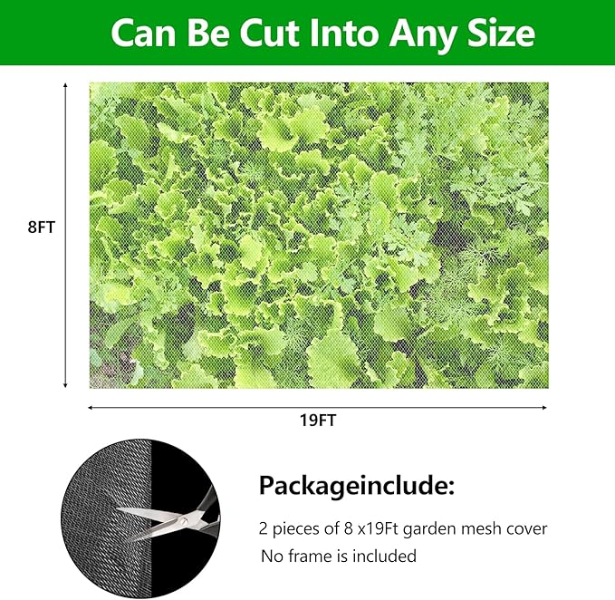 2 Pack Garden Netting, 8 x 19 FT Bird Netting Barrier Row Cover, Plants Covers Protection Ultra Fine Net for Fruits Flower Vegetables from Insect Pest Barrier Bug Eating
