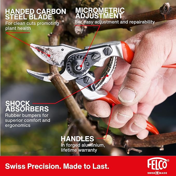 Felco F 14 Pruning Shears – 7.1" Garden Clippers for Small Hands with Bypass & Anvil Blades | Hand Pruners for Gardening | Garden Tool Cutter with Forged Alloy Steel Build, Lightweight Swiss Design