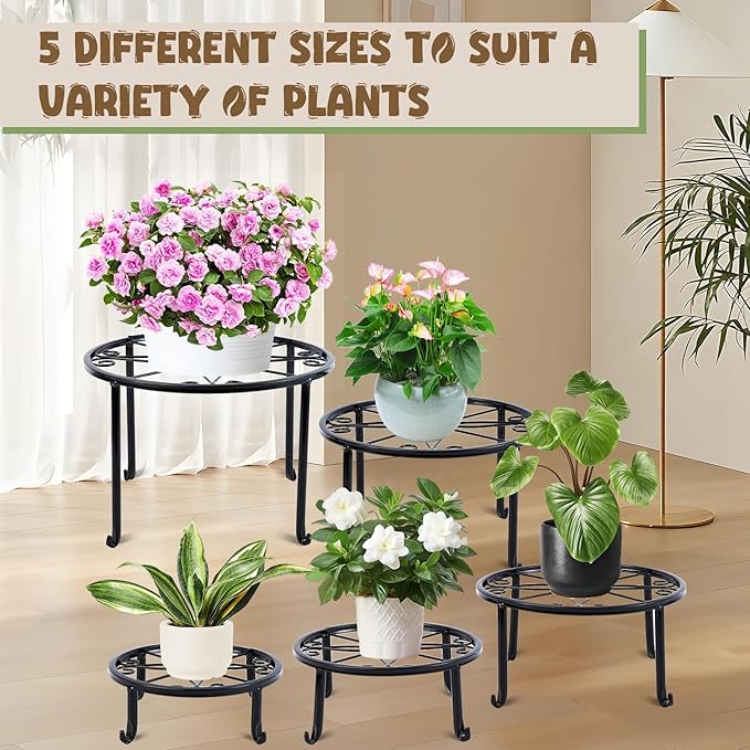5 Pack Metal Plant Stand, Plant Stands for Indoor Outdoor, Heavy Duty Plant Pot Shelf for Multiple Plants, Flower Pot Stand for Decoration Racks Garden Home Patio, Black