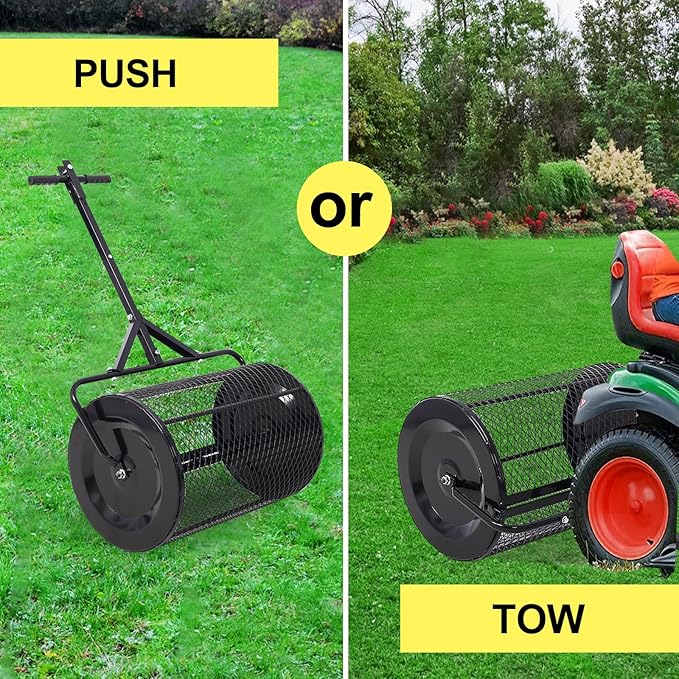 Peat Moss Spreaders for Lawns Compost Spreader Roller 36 Inch Heavy Duty Metal Mesh Dirt Topsoil Spreader for Planting Seeding Garden (36"/46"-54" L, Black)