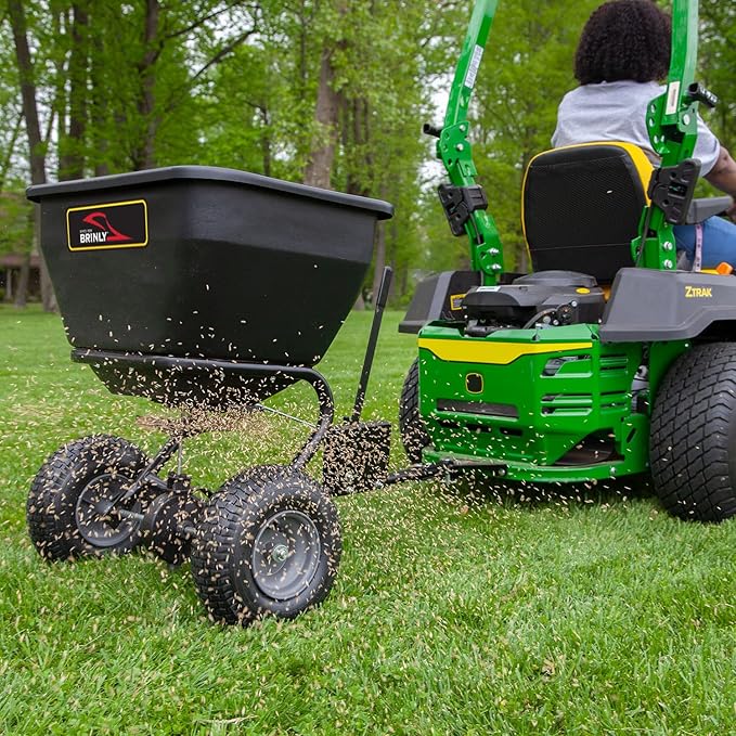 Brinly BS36BH-A Tow Behind Broadcast Spreader with Universal Hitch, 175 lb.+ - Matte Black