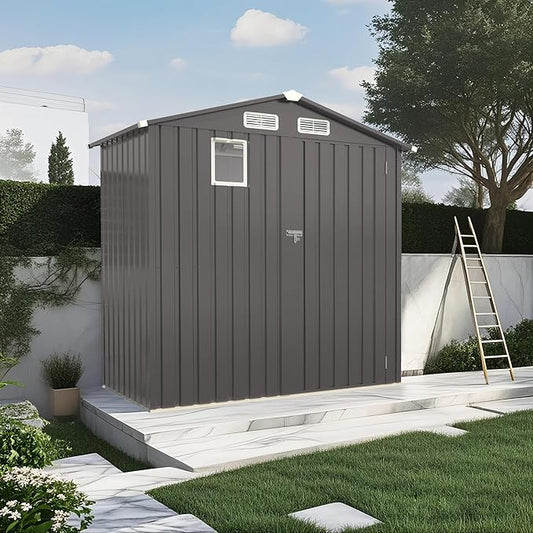 6x3.5 FT Outdoor Storage Shed, Small Metal Garden Shed with Window, Outside Tool Sheds with Lockable Hinged Doors, Waterproof Storage Building with 4 Air Vents for Backyard, Patio, Lawn, Gray