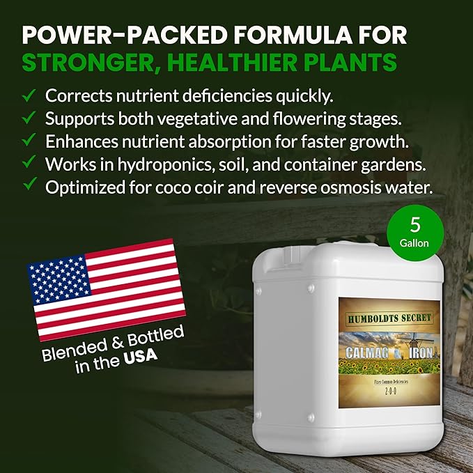 Humboldts Secret CalMag & Iron | Calcium, Magnesium & Chelated Iron Nutrient Fertilizer | Hydroponic Supplies for Vegetative & Flowering Growth in Soil, Coco, Hydroponics or RO Water | 5 Gallon