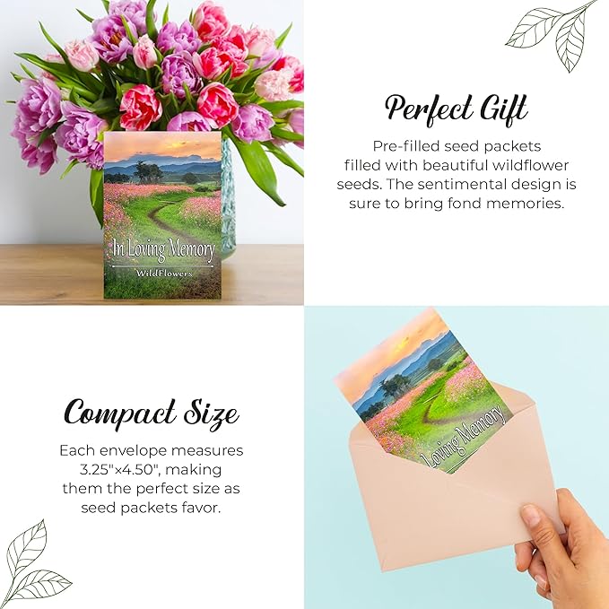 Pack of 20 Pre-Filled Seed Mix Packet Wildflowers Plant for Funerals, Memorial Services in Loving Memory Flower Path Also Serves Thank You Celebration of Life Favors Plant Seeds Year-Round