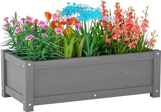 HDPE Raised Planter Box Outdoor,Rot-Resistant and Non-Cracking,Raised Beds for Gardening 29.5 * 14.4 * 9.8 in for Yard,Lawn,Outdoor Planter Boxes Rectangle with Drainage Holes Gray