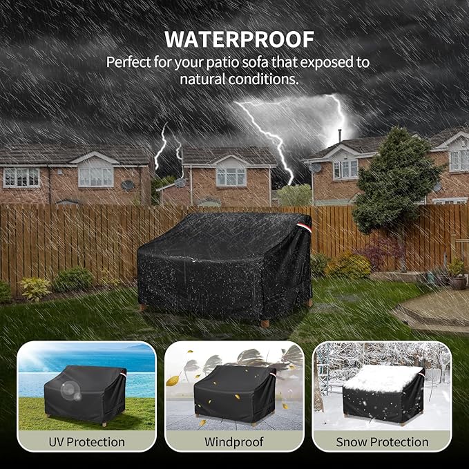 KylinLucky Waterproof Patio Loveseat Covers 58W x 32.5D x 33H inches,Heavy Duty Outdoor Furniture Sofa Cover Black