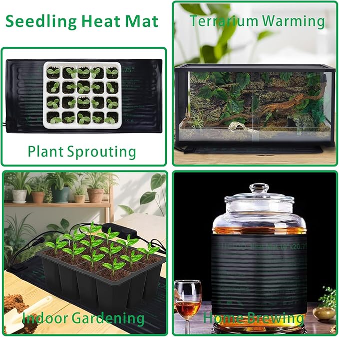 Aiicioo Seedling Heat Mats 4 Pack with Temperature Control 10"x 20.75" Warm Hydroponic Heating Pad for Plants Grow Seed Starting Germination, Greenhouse, Brewing