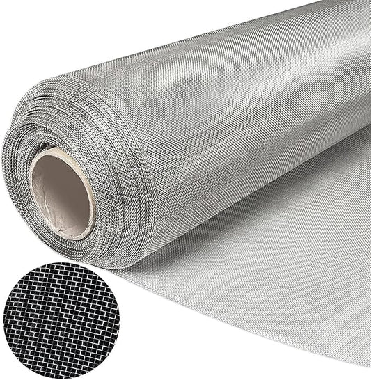 KISKIS 304 Stainless Steel Woven Wire 20 Mesh Air Vent Window Screen,Filter Mesh Roll Metal Screen Fine Mesh, Easy to Cut Sturdy for Door Patio Cover, Cage Garden,100X500CM39X197INCH